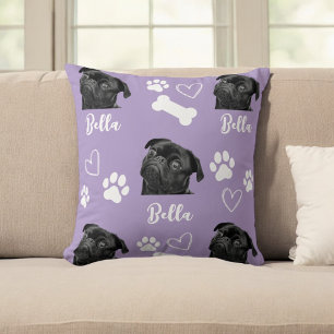 Purple Custom Love Paw Print Dog Lover Pet Photo Cushion