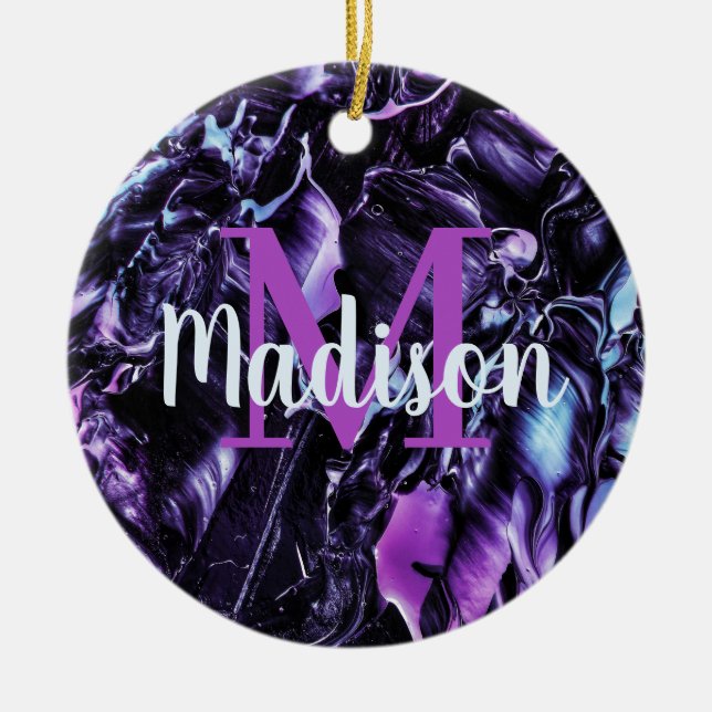 Purple Custom Marble Name Gift Personalised Ceramic Ornament (Front)