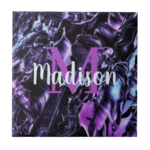 Purple Custom Marble Name Gift Personalised Ceramic Tile