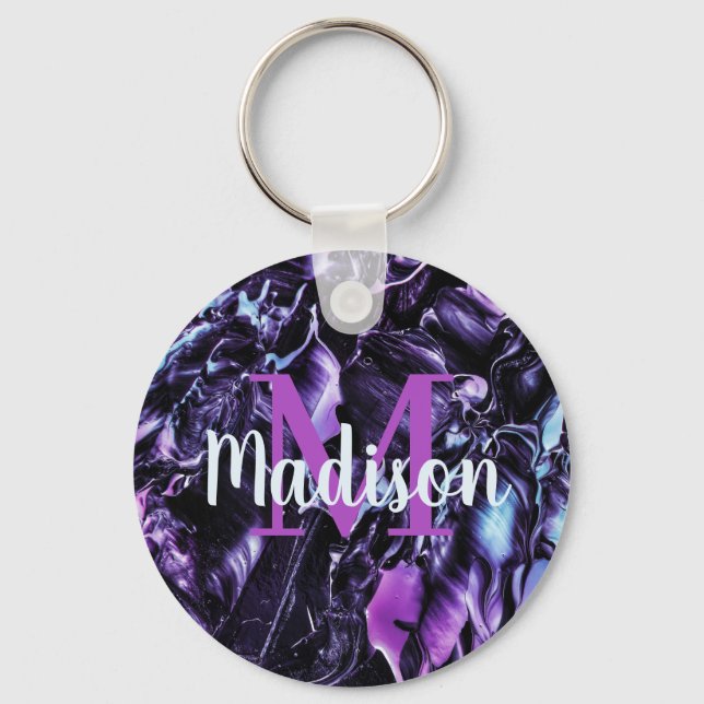 Purple Custom Marble Name Gift Personalised Key Ring (Front)