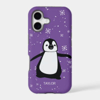 Purple Custom Name Cute Penguin Snow