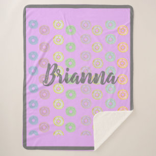 Purple Custom Name Doughnut Sherpa Blanket