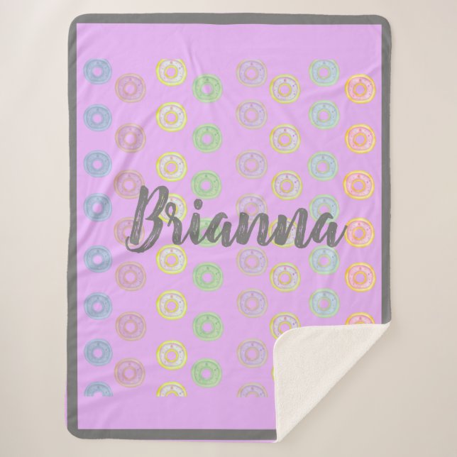 Purple Custom Name Doughnut Sherpa Blanket (Front)