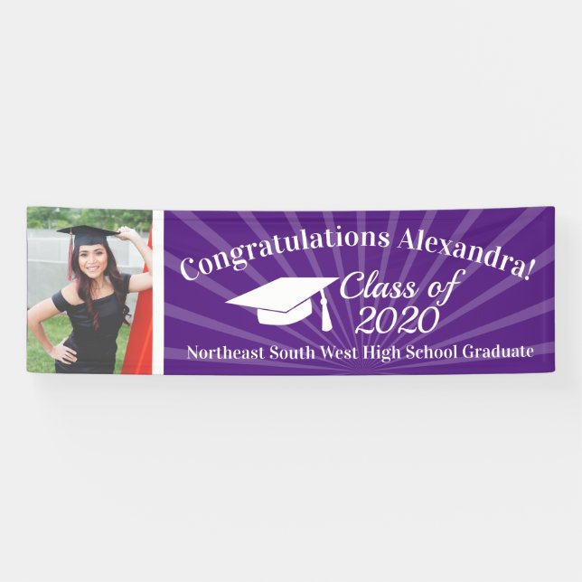Purple Custom Photo 8' Wide Graduation Banner (Horizontal)