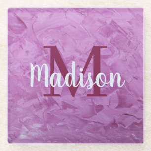 Purple Custom Pillow Monogram Personalised Glass Coaster