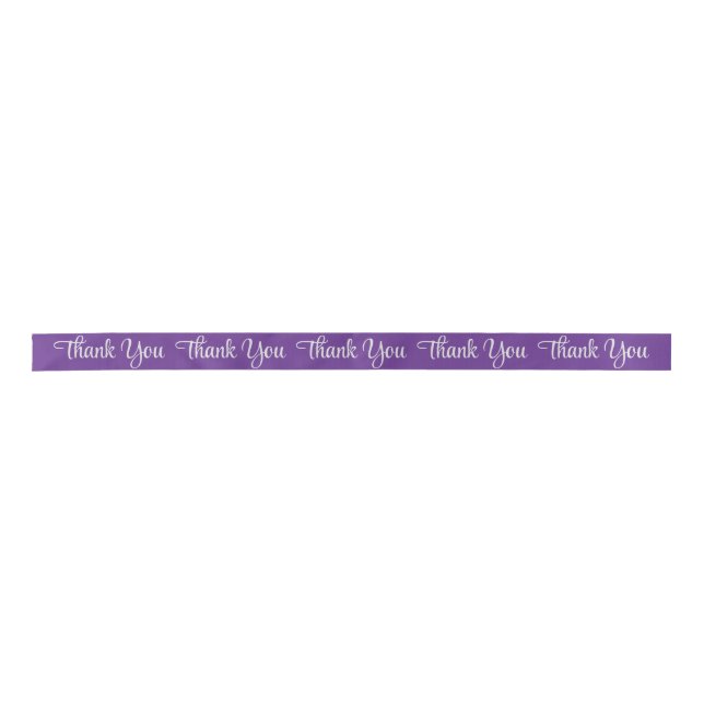 Purple Custom Satin Ribbon Silver Thank You Text (Front)
