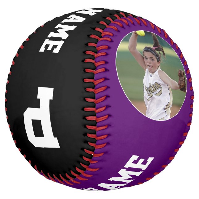 Purple Custom Softball Player Photo Name & Number (Angled)