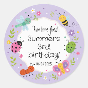Purple Cute Bugs Girls Birthday Classic Round Sticker