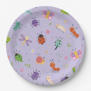 Purple Cute Bugs Girls Birthday Paper Plate