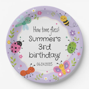 Purple Cute Bugs Girls Birthday  Paper Plate