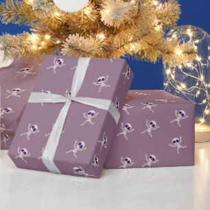 Purple Cute Dancing Skeleton Spooky Halloween Wrapping Paper