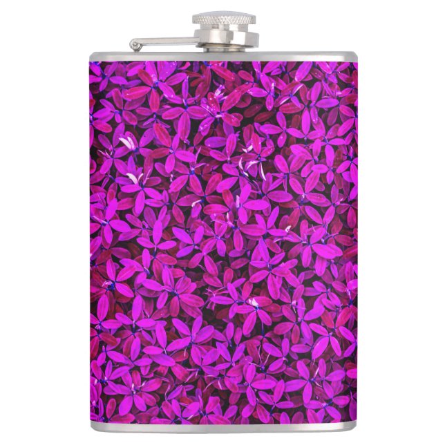 purple Cute Flowers Hip Flask (Front)