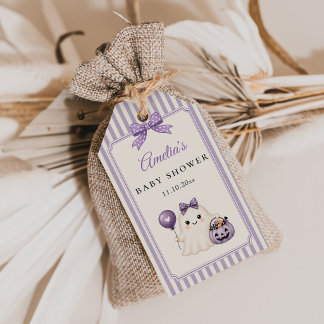 Purple Cute Ghost Halloween Baby Shower Gift Tags