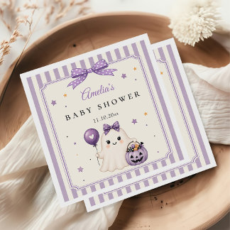 Purple Cute Ghost Halloween Baby Shower Napkin