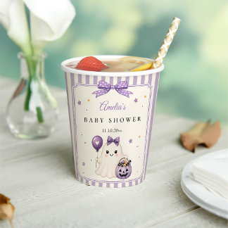 Purple Cute Ghost Halloween Baby Shower Paper Cups