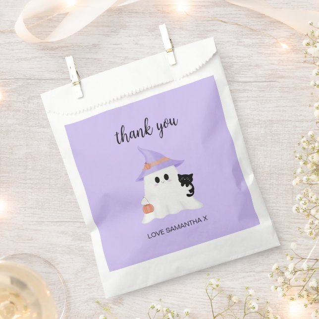 Purple Cute Ghost Halloween Party Thank You  Favour Bag (Clipped)