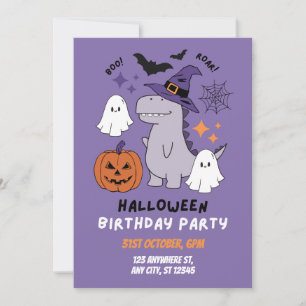 Purple Cute Halloween Birthday Kids Party Invitation