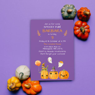 Purple Cute Halloween Theme Kids Birthday Party Invitation