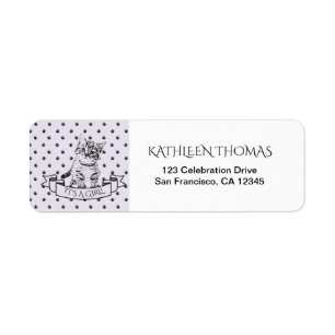 Purple Cute Kitten Baby Shower Return Address Label
