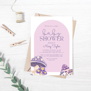 Purple Cute Mushroom Baby Shower Invitation