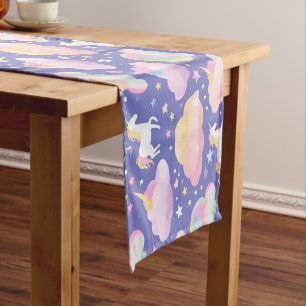 Purple Cute Rainbow unicorn birthday girls kids Short Table Runner