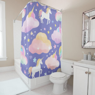 Purple Cute Rainbow unicorn birthday girls  kids Shower Curtain