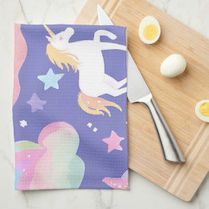 Purple Cute Rainbow unicorn birthday girls kids Tea Towel