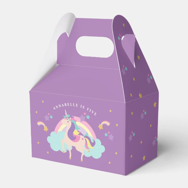 Purple | Cute Rainbow Unicorn Personalised Favour Box (Front Side)
