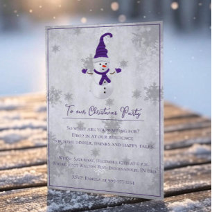 Purple Cute Snowman Christmas Party Invitation
