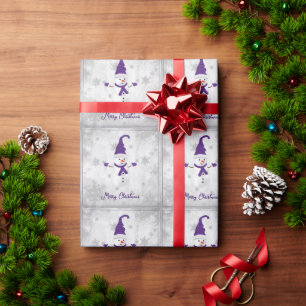 Purple Cute Snowman Christmas Wrapping Paper
