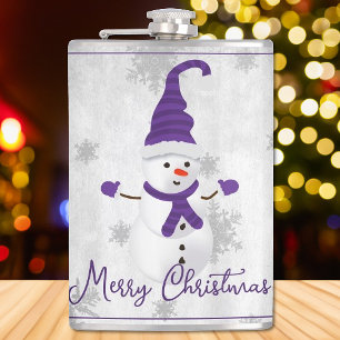 Purple Cute Snowman Holiday Flask
