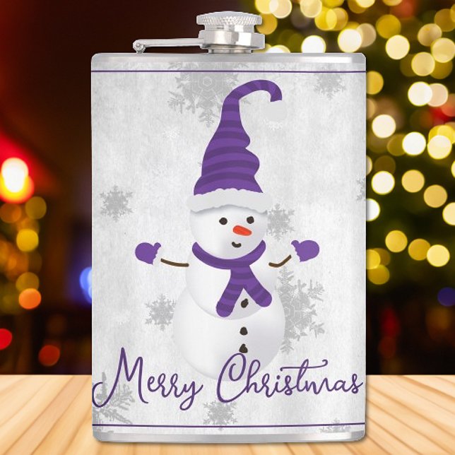 Purple Cute Snowman Holiday Flask (Purple Cute Snowman Holiday Flask)