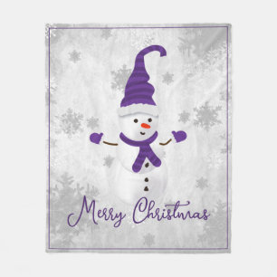 Purple Cute Snowman Holiday Fleece Blanket