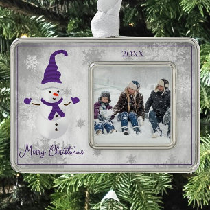 Purple Cute Snowman Holiday Ornament