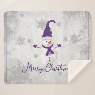 Purple Cute Snowman Holiday Sherpa Blanket