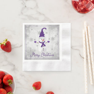 Purple Cute Snowman Paper Napkin