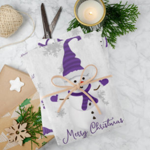 Purple Cute Snowman Wrapping Paper Sheets