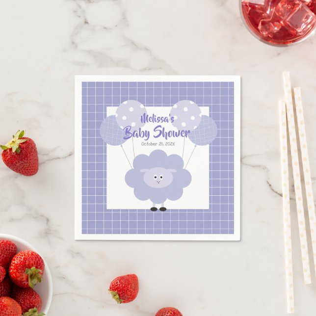 Purple Cute Sweet Lamb Modern Simple Baby Shower Napkin (Insitu)