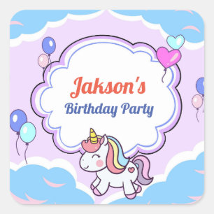 Purple Cute Unicorn Birthday Party Sticker/Label Square Sticker