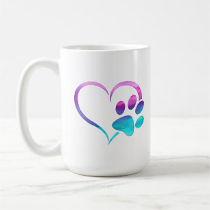 Purple Cyan Dog paw Print Heart  Coffee Mug