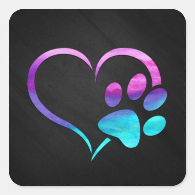 Purple Cyan Dog paw Print Heart  Square Sticker (Front)