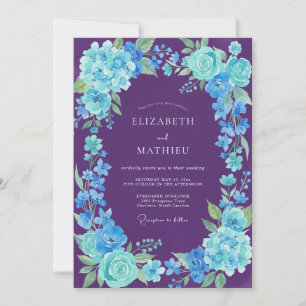 Purple Cyan Hydrangea Eucalyptus Wedding Invitation