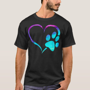 purple Cyan turquoise Dog Paw Print heart For Dogs T-Shirt