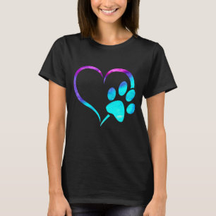 Purple Cyan Turquoise Dog Paw Print Heart For Dogs T-Shirt