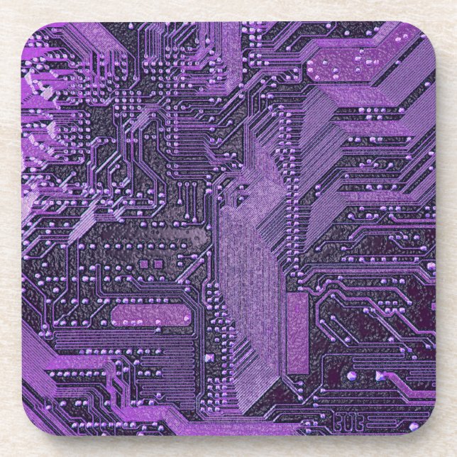 Purple Cyber Circuit Board Tech Art Electronics Coaster (Front)