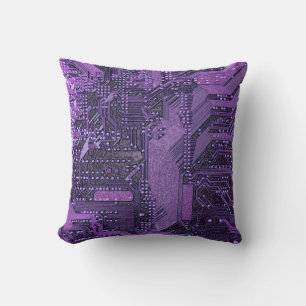 Purple Cyber Circuit Board Tech Art Electronics Cushion