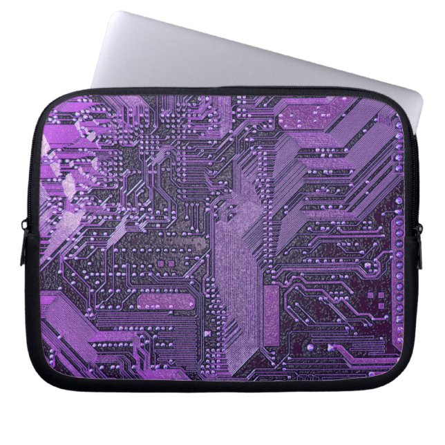 Purple Cyber Circuit Board Tech Art Electronics Laptop Sleeve (Front)