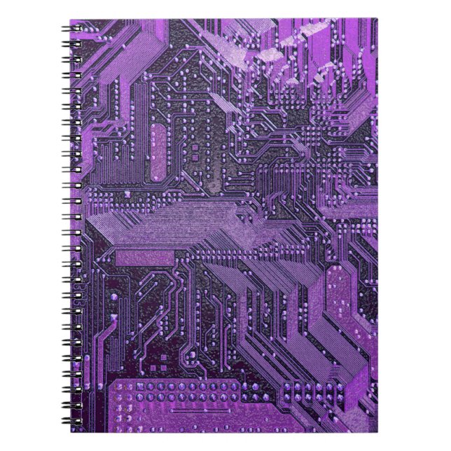 Purple Cyber Circuit Board Tech Art Electronics Notebook (Front)