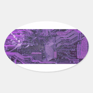 Purple Cyber Circuit Board Tech Art Electronics Oval Sticker