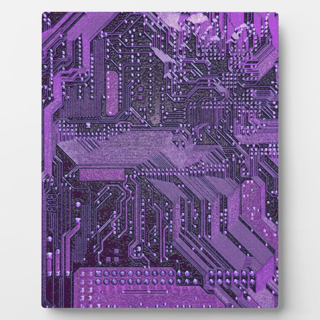 Purple Cyber Circuit Board Tech Art Electronics Plaque (Front)